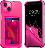 kwmobile Hoesje met kaarthouder voor Apple iPhone 15 - telefoonhoesje met kaartsleuf - Soft Case - beschermhoesje in neon roze / transparant