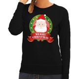 Bellatio Decorations Foute kersttrui / sweater Santa - zwart - Merry Christmas voor dames 2XL