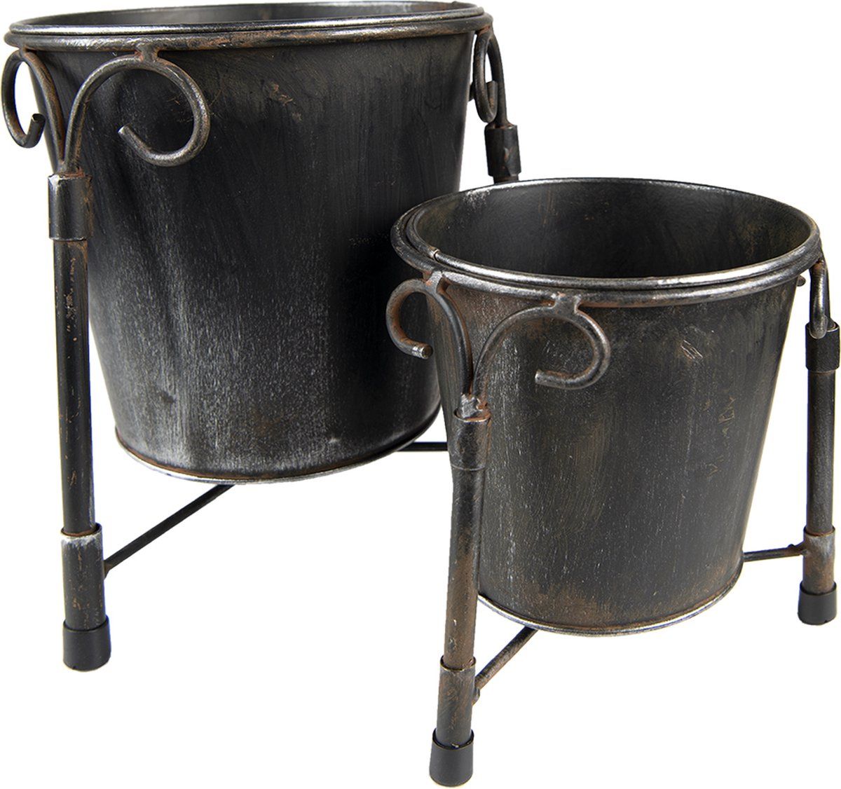 Clayre & Eef Bloempotten Set van 2 Ø 17 Ø 12 cm Zwart Ijzer Plantenpot Decoratie Pot