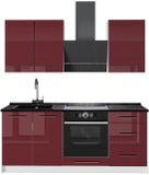 Vicco Eenpersoonskeuken Fame-Line, Bordeauxrode hoogglans/Wit, 190 cm, WB Antraciet