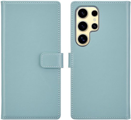 Selencia Echt Leren Bookcase voor de Samsung Galaxy S25 Ultra - Air Blue
