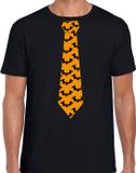 Bellatio Decorations Halloween thema - verkleed feest stropdas - t-shirt - vleermuizen - zwart - heren L