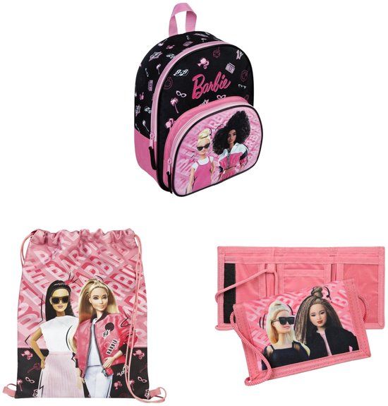 Barbie Tassenset - Rugzak, Gymtas en Portemonnee - Roze - Polyester