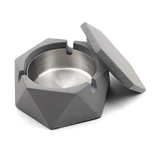 Mostfun Betonnen asbak met deksel Geometrische Sigarettenasbak Outdoor Asbak met RVS Binnenbak Nordic Style