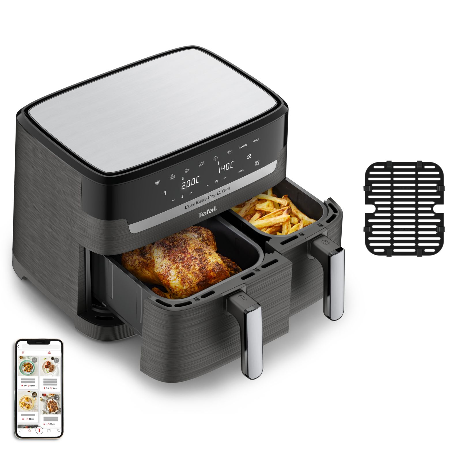 Tefal Dual Easy Fry & Grill EY905B - Airfryer - 8.3L - 2700W - Grijs