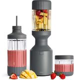 BEAST Blender - Smoothie maker met 3 to-go bekers, bewaardoppen en draagclip - 1200W - Mixt bevroren fruit & ijs - Grijs