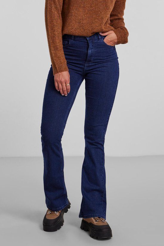 PIECES Pcpeggy Flared Jeans - Dark Blue Denim - Women's XS