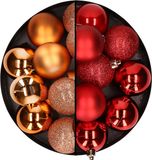Billiet - Vanlaere 24x pièces boules de Noël en plastique mélange de cuivre et rouge 6 cm
