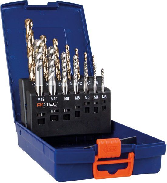 Rotec HSS-E INOX 1000 Machinetappenset, Doorlopend, in ABS-cassette