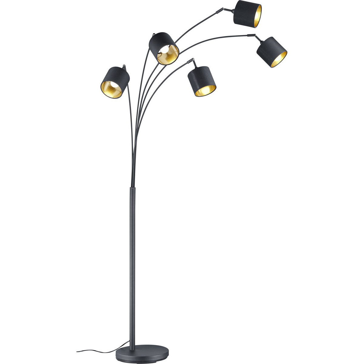 BES LED LED Vloerlamp - Trion Torry - E14 Fitting - 5-lichts - Rond - Mat Zwart - Aluminium
