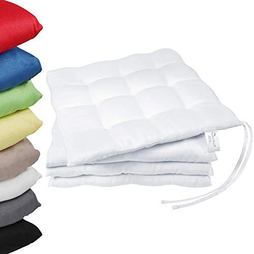 NatureMark Set van 4 stoelkussens met linten Gr. 40x40 cm zitkussen gevuld, wit