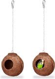 Relaxdays Vogelnest - Set van 2 - Kokosnoot - 14 x 12,5 x 12 cm - Bruin/Zilver