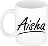 Bellatio Decorations Aisha Naam koffiemok - beker - met sierlijke letters - wit - 300 ml