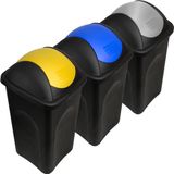 Stefanplast Deuba Afvalemmer met klapdeksel – 3 Stuks elk 60L – Geel Blauw Grijs