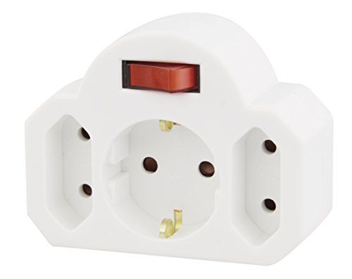 Emos Meervoudige stopcontact, 3-voudige stekkeradapter met schakelaar: 2x Euro + 1x Schuko stopcontact, kinderbeveiliging, wit