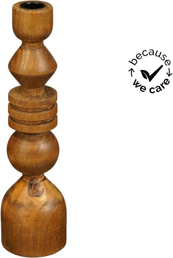 Mica Decorations Pleso Kandelaar FSC 100% - Kandelaar van Mangohout en IJzer - Geschikt voor Kaarsen Ø2,2 cm - Gedraaid Design - H30 x D8 cm - Donkerbruin