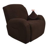 JIVINER Super Stretch fauteuilhoezen 4 stuks sofahoes, spandex zacht met zakken, fauteuil, meubelbeschermer (koffiebruin)