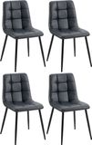 CLP Antibes Set van 4 Eetkamerstoelen - Zonder armleuning - Metaal frame - Kunstleer/zwart