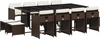 vidaXL 13-delige Tuinset met Kussens, Poly Rattan, Bruin