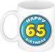 Bellatio Decorations Verjaardag cadeau mok - 65 jaar - blauw - 300 ml - keramiek