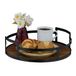 Merkloos Relaxdays Rond dienblad - serveerblad met handgrepen - 1 stuk - hout met metalen rand - 8,5 x 30,5 cm
