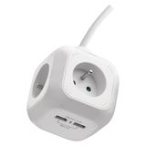 EMOS - Cube stekkerdobus, stekkerblok meervoudig stopcontact in kubusvorm met 4 stopcontacten en 2 USB-poorten Frans, 1,9 m kabel met wand-/tafelhouder, verhoogde aanraakbescherming