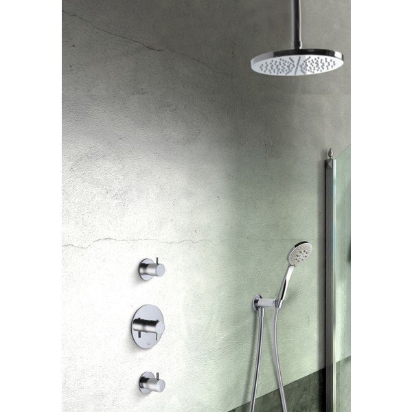 hotbath IBS 2R complete thermostatische douche inbouwset Laddy R met 2 stopkranen IBS2 chroom 3 standen handdouche met plafondbuis 30cm diameter douchekop 20cm IBS2RCR-3s-P30-20cm