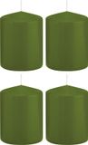 Trend Candles Bougie cylindrique/bougie tronc - 4x - vert olive - 6 x 8 cm - 29 heures de combustion