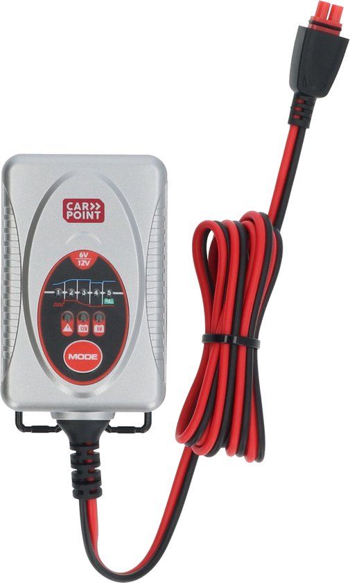 Carpoint BX-4M Acculader 6/12 Volt - Volautomatisch - Oplaadcyclus in 5 stappen - Duidelijke display - 1 Ampère