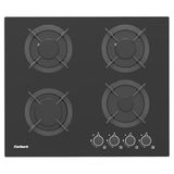Corberó - Gaskookplaat van glas, 60 cm, CPG406N, 7,2 kW, 4 zones, zijhandgrepen, gietijzeren grill, zonder frame, ombouwset, veiligheidsventiel en automatische uitschakeling, zwart