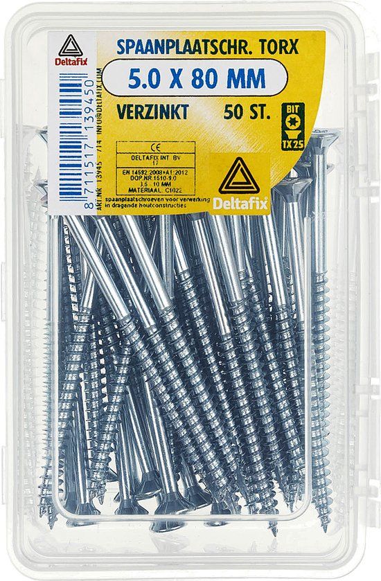 Deltafix Spaanplaatschroef platkop Torx verzinkt 5.0 x 80 mm 50 stuks