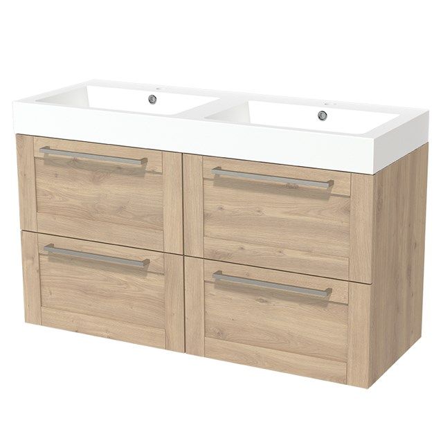 Maxaro Badkamermeubel 120cm Modulo Lichtbruin Eiken 4 lades Kader Wastafel Mineraalmarmer