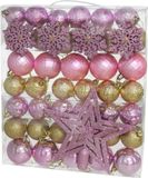 Gerimport Kerstballen set met ster piek 57-delig - kunststof - roze/goud