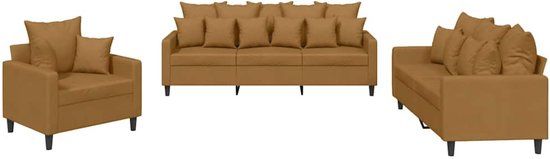vidaXL 3-delige Loungeset met kussens fluweel bruin