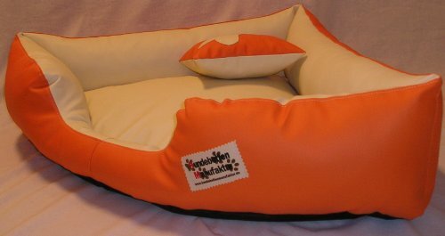 Hundebettenmanufaktur Hondenbed hoekbed hondensofa slaapplaats kunstleer Canto (80 cm x 80 cm, oranje crème)