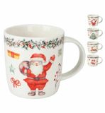Koopman International Beker van porselein Kerstmok 370 ml | Koffiebeker & Theebeker, Set van 4 kerstdesigns