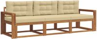vidaXL - Chaise longue loungeset - 3 zitplekken - Natuurlijk en beige - Acacia hout