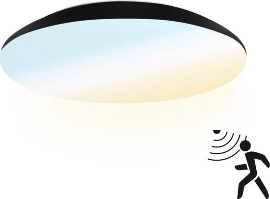 HOFTRONIC LED Plafondlamp met bewegingssensor - Zwart - 12 Watt - IP65 - Kleur instelbaar - 1200 Lumen - Ø25 cm