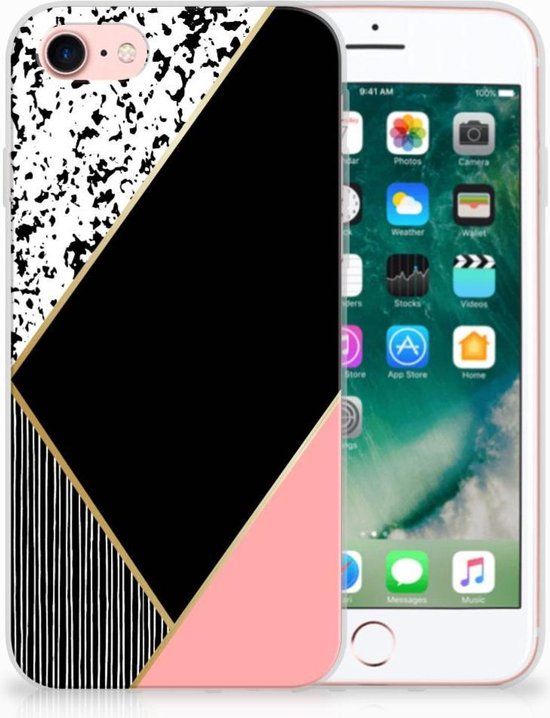 B2Ctelecom TPU Hoesje iPhone SE (2020/2022) / 8 / 7 - Black Pink Shapes