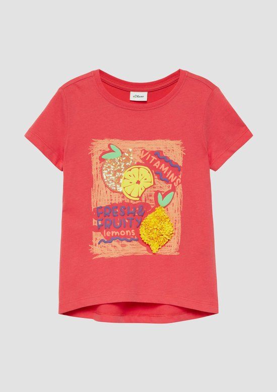 s.Oliver T-shirt met pailletten koraalrood