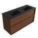 Saniclass Set meuble de salle de bain avec cadre en bois - 120x45x62cm - Lavabo en céramique Vygo noir - 2 vasques - 2 trous de robinet - 2 tiroirs - noyer mat pur (bois) SW1578610/SW761657