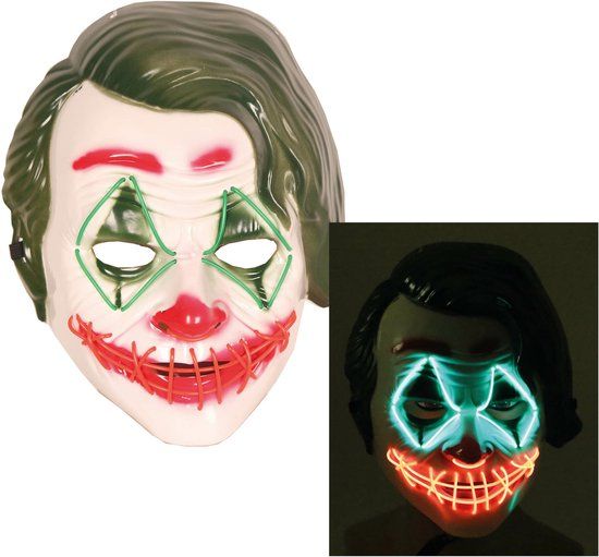 Horror Clown Mask with LED Lights - Green - Halloween - Adult