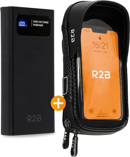 R2B Telefoonhouder Fiets Waterdicht + Powerbank 10.000 mAh - Geschikt voor iPhone & Android