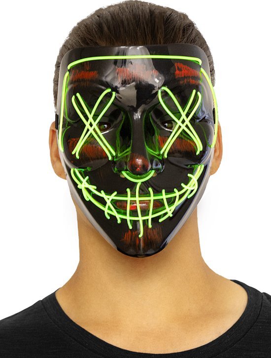 Funidelia LED Halloween Masker voor vrouwen en mannen Horrorfilm - Zwart