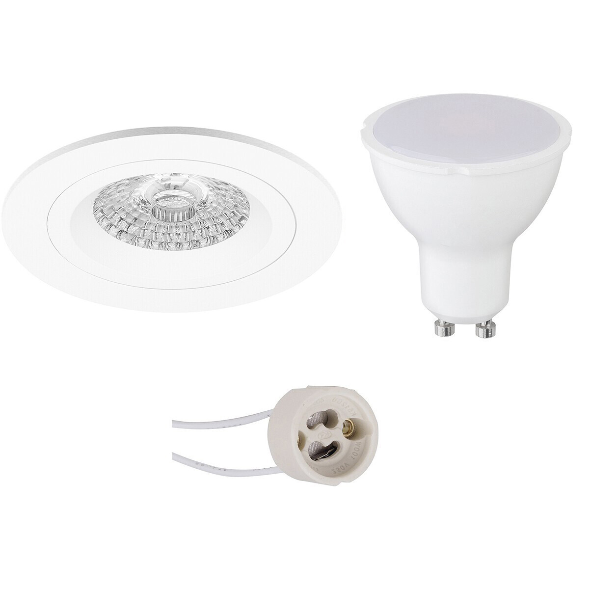 BES LED LED Spot Set - Pragmi Rodos Pro - GU10 Fitting - Inbouw Rond - Mat Wit - 6W - Helder/Koud Wit 6400K - Ã˜93mm