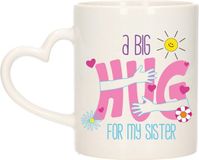 Bellatio Decorations Cadeau koffie/thee mok voor zus - hartjes oor - big hug - 300 ml - verjaardag