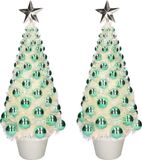 Merkloos / Sans marque Timstor 2x stuks complete kunstkerstbomen met lichtjes en ballen groen - 50 cm