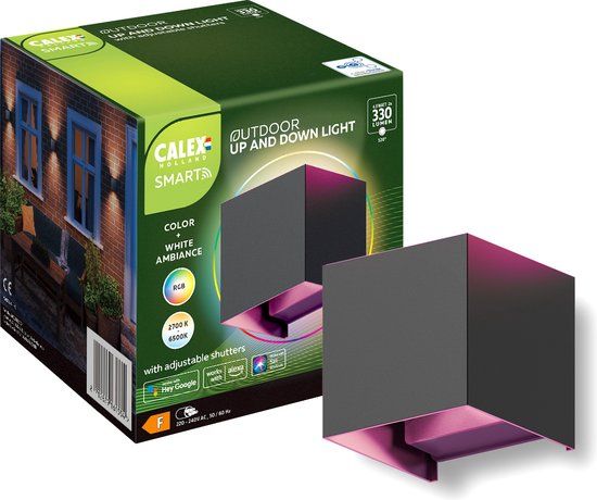 Calex Smart Outdoor Wandlamp - Slimme Up & Down Buitenlamp - RGB & Warm Wit Licht - Zwart