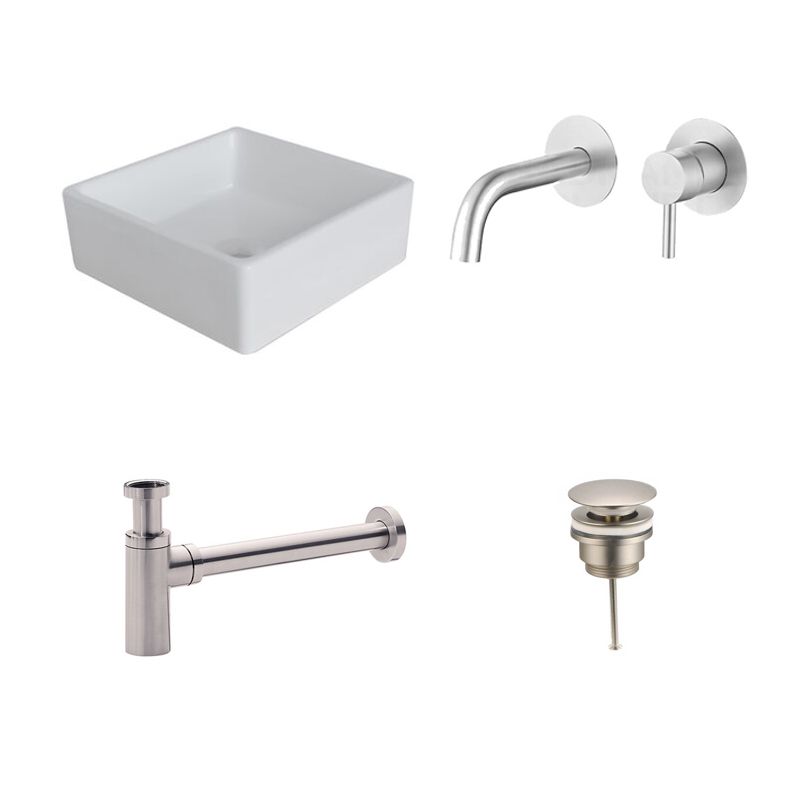 Badkamerplanet Keramische Waskomset Quatra RVS Inbouwkraan 38x38x13 cm