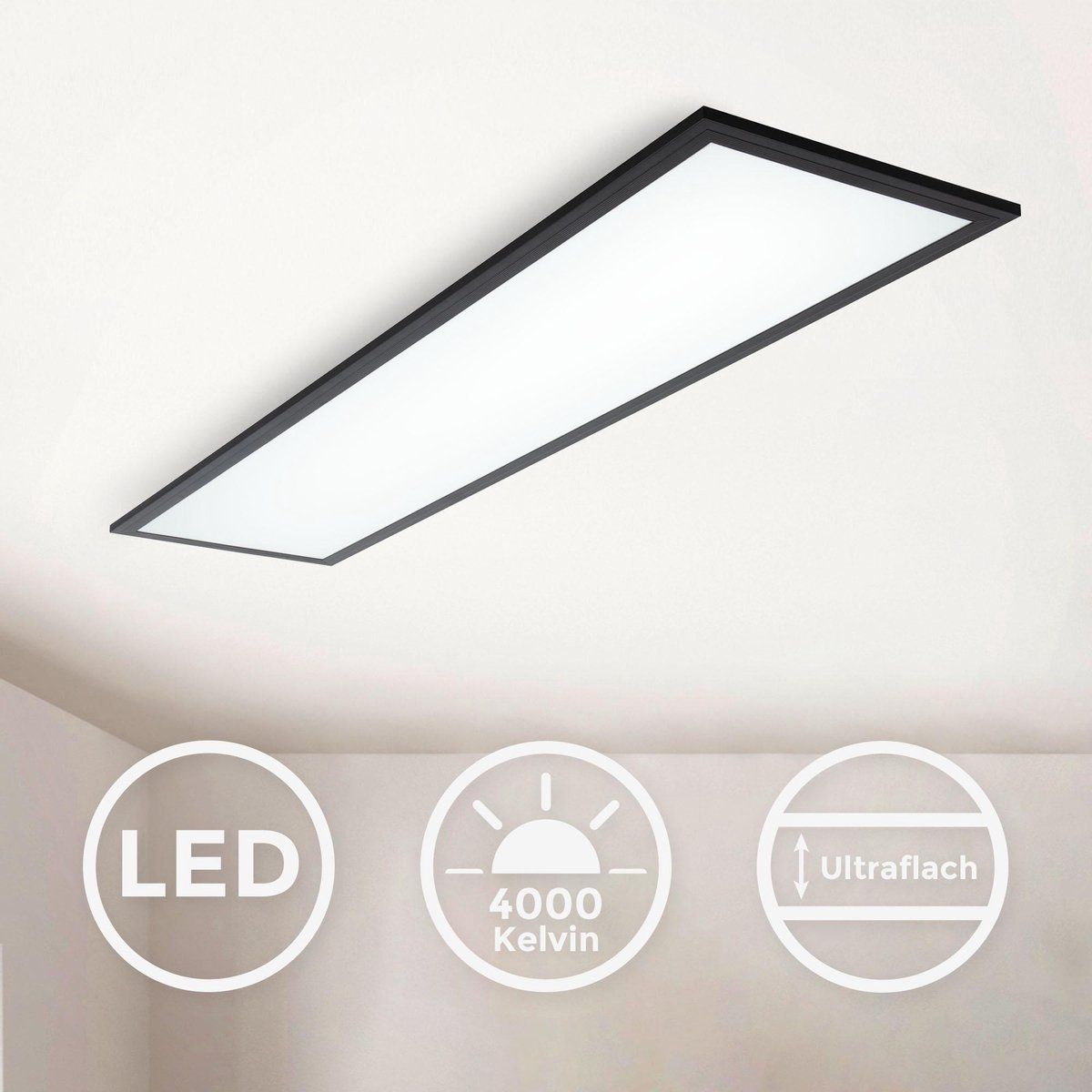 B.K.Licht LED Paneel Plafondlamp - Zwart - 25x100cm - 22W - 4000K